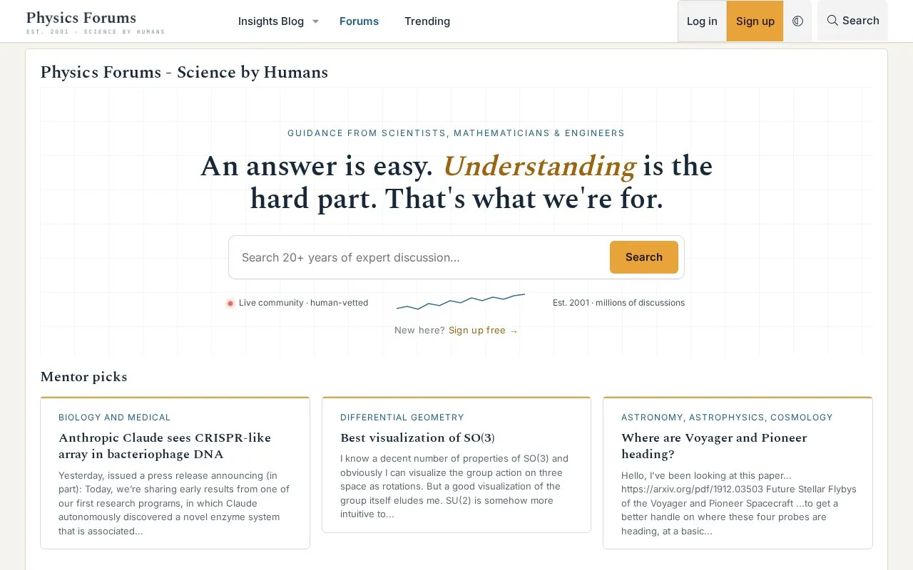Physics Forums homepage screenshot
