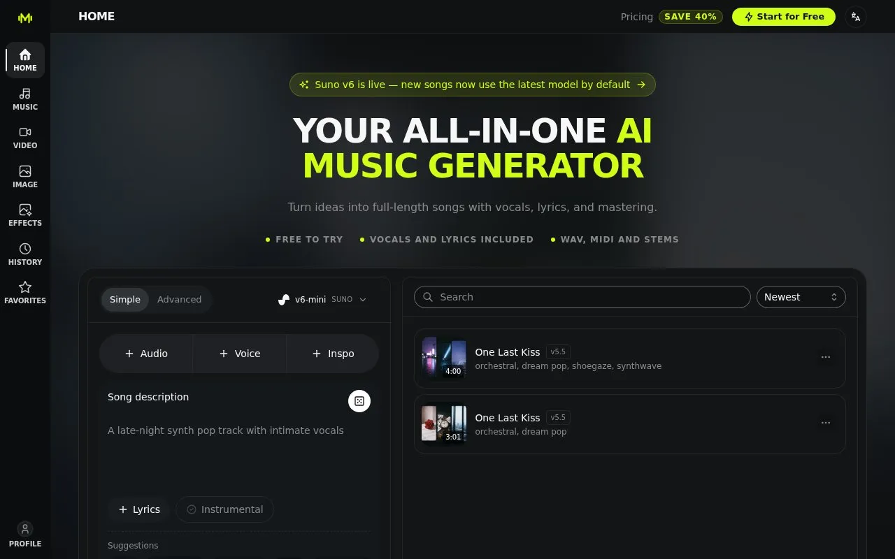 MuseGen homepage screenshot