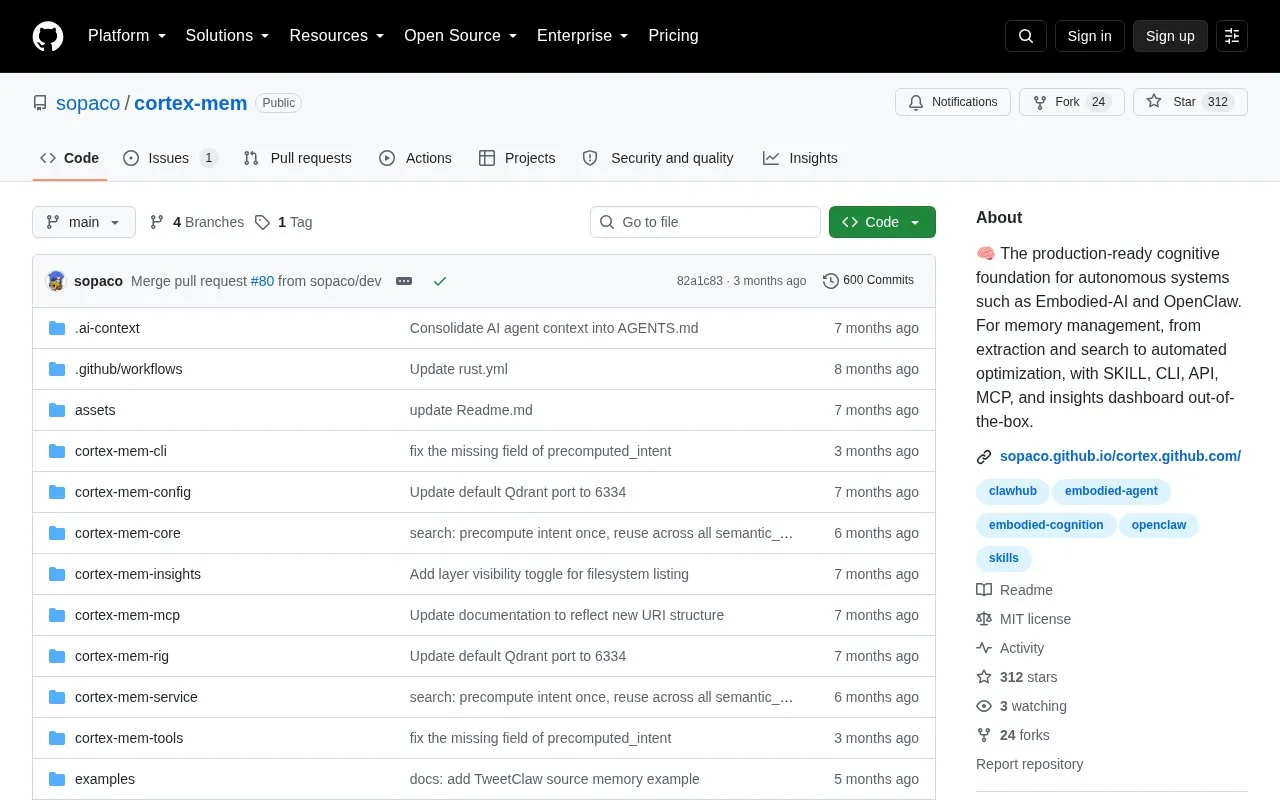 Cortex Memory homepage screenshot
