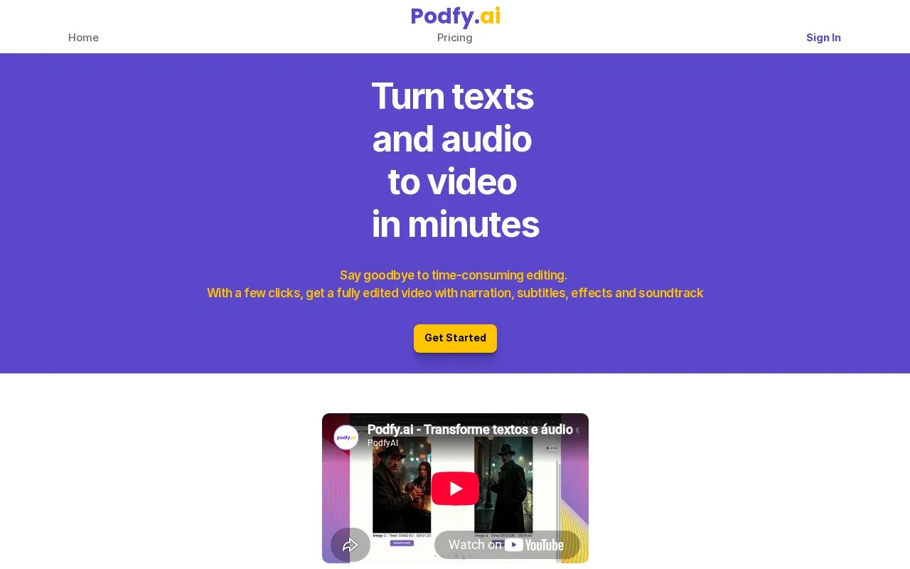 Podfy.ai homepage screenshot