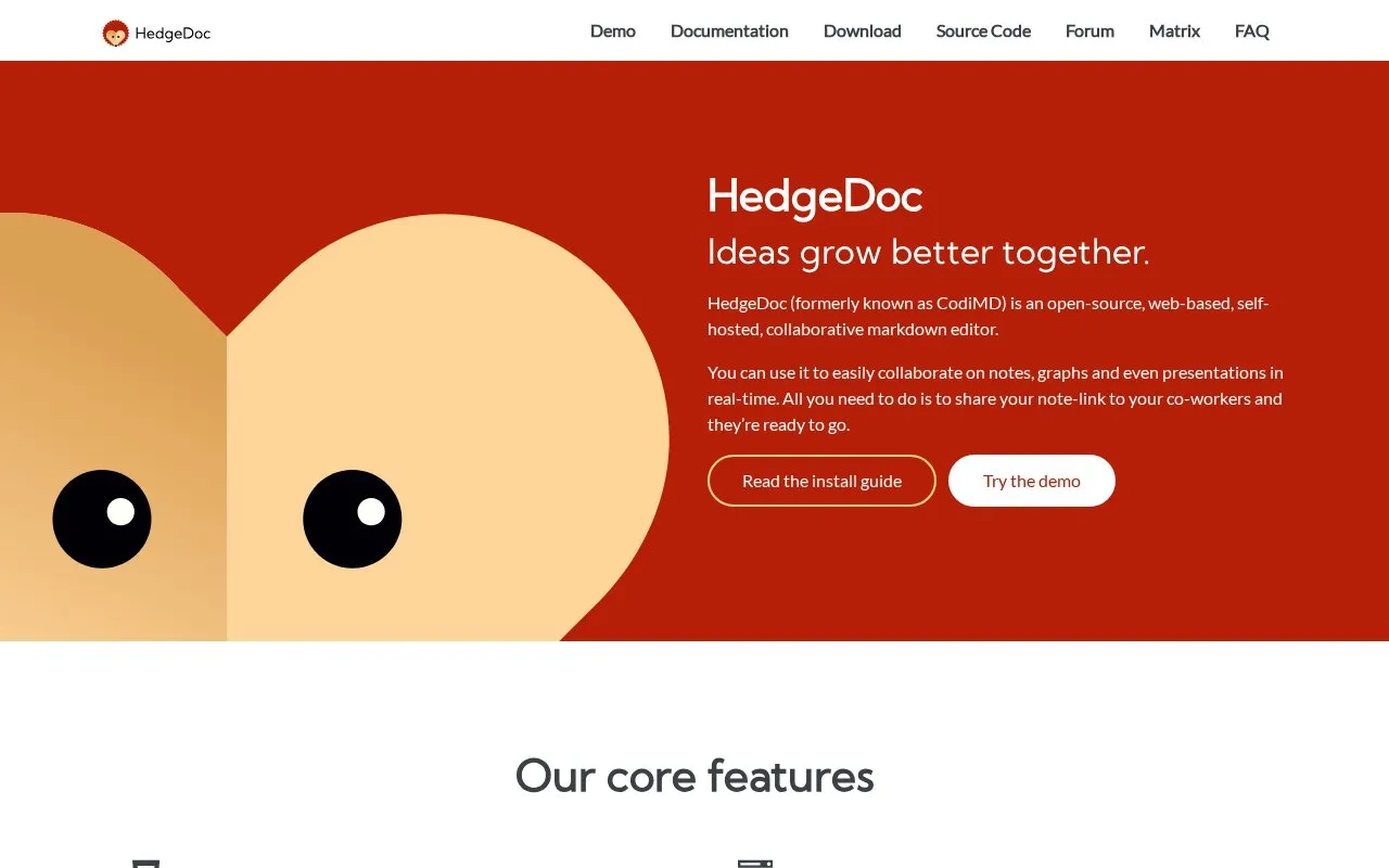 HedgeDoc homepage screenshot
