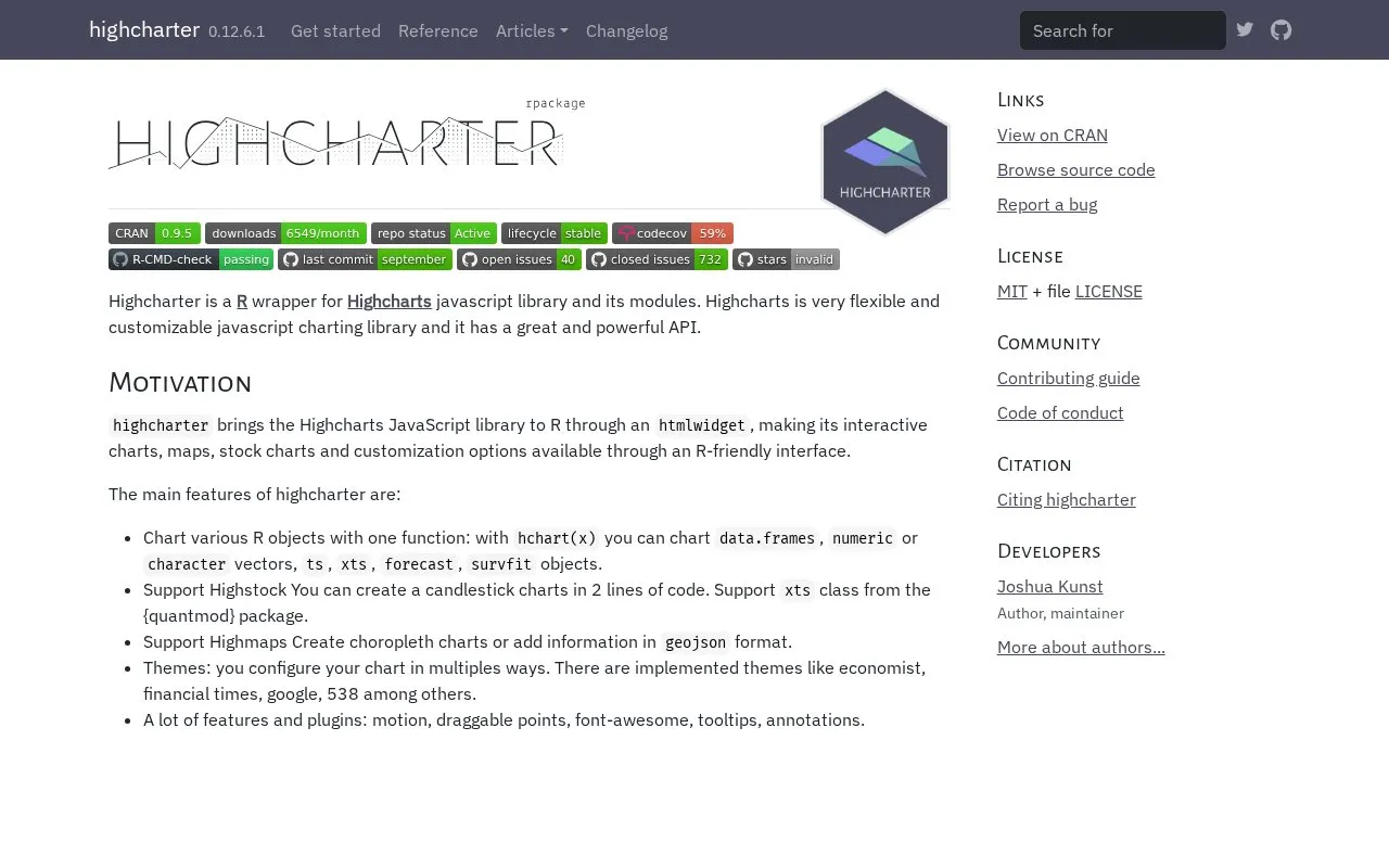 highcharter homepage screenshot