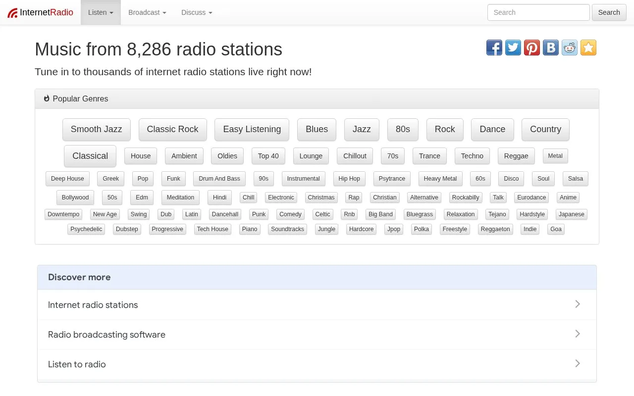 Internet-Radio homepage screenshot
