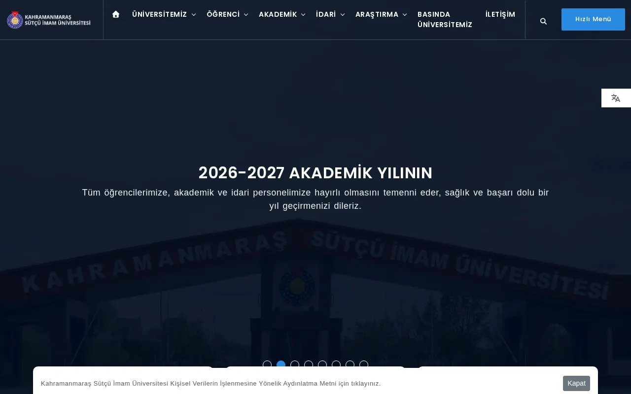 Kahramanmaras Sutcu Imam University homepage screenshot