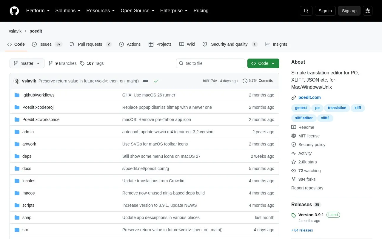 Poedit homepage screenshot