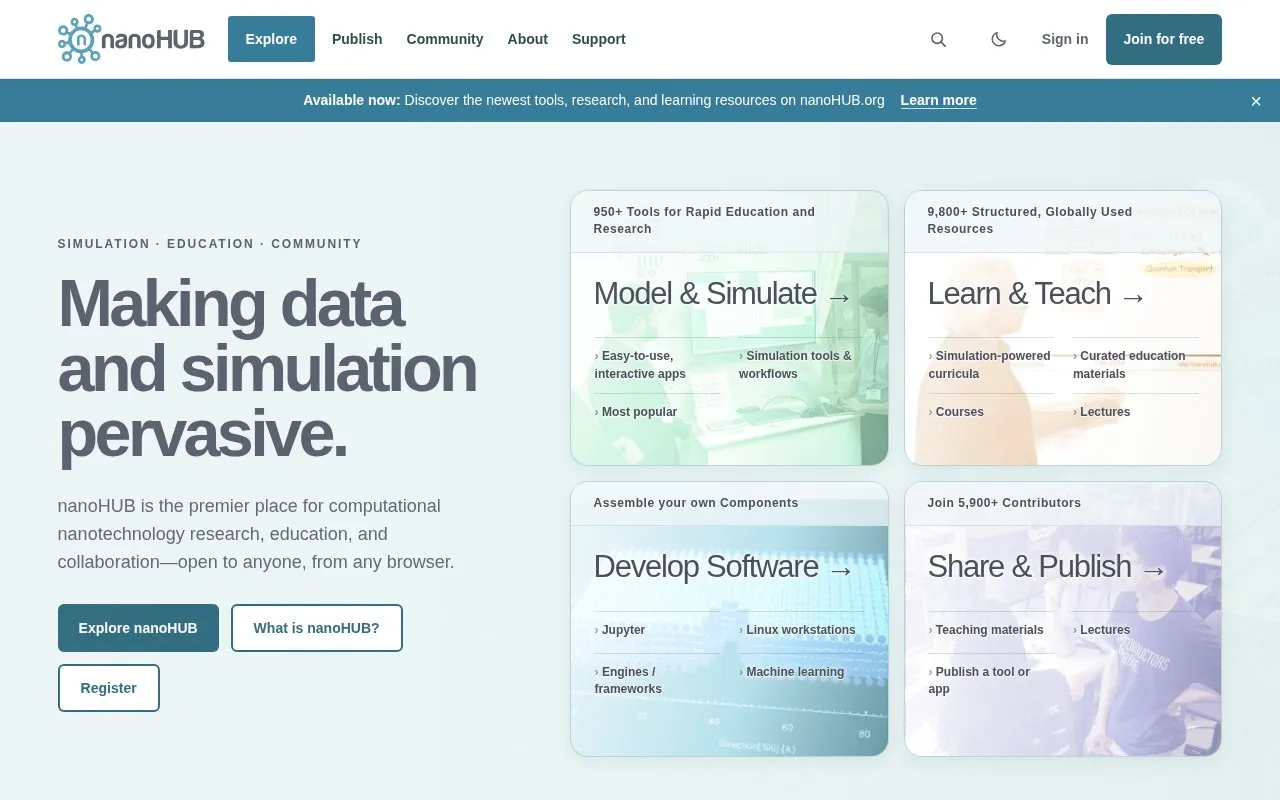nanoHUB homepage screenshot