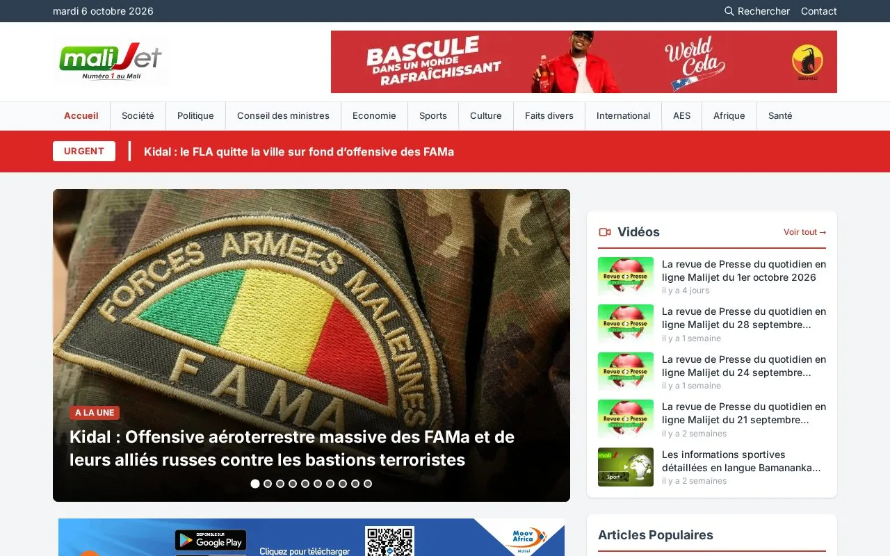 Malijet homepage screenshot