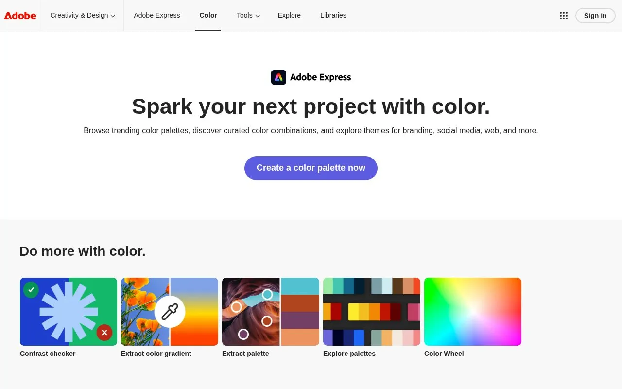Adobe Color homepage screenshot