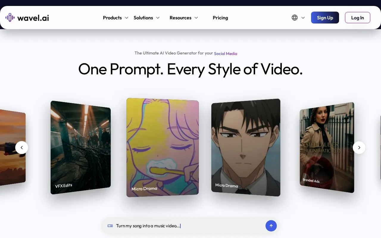Wavel homepage screenshot