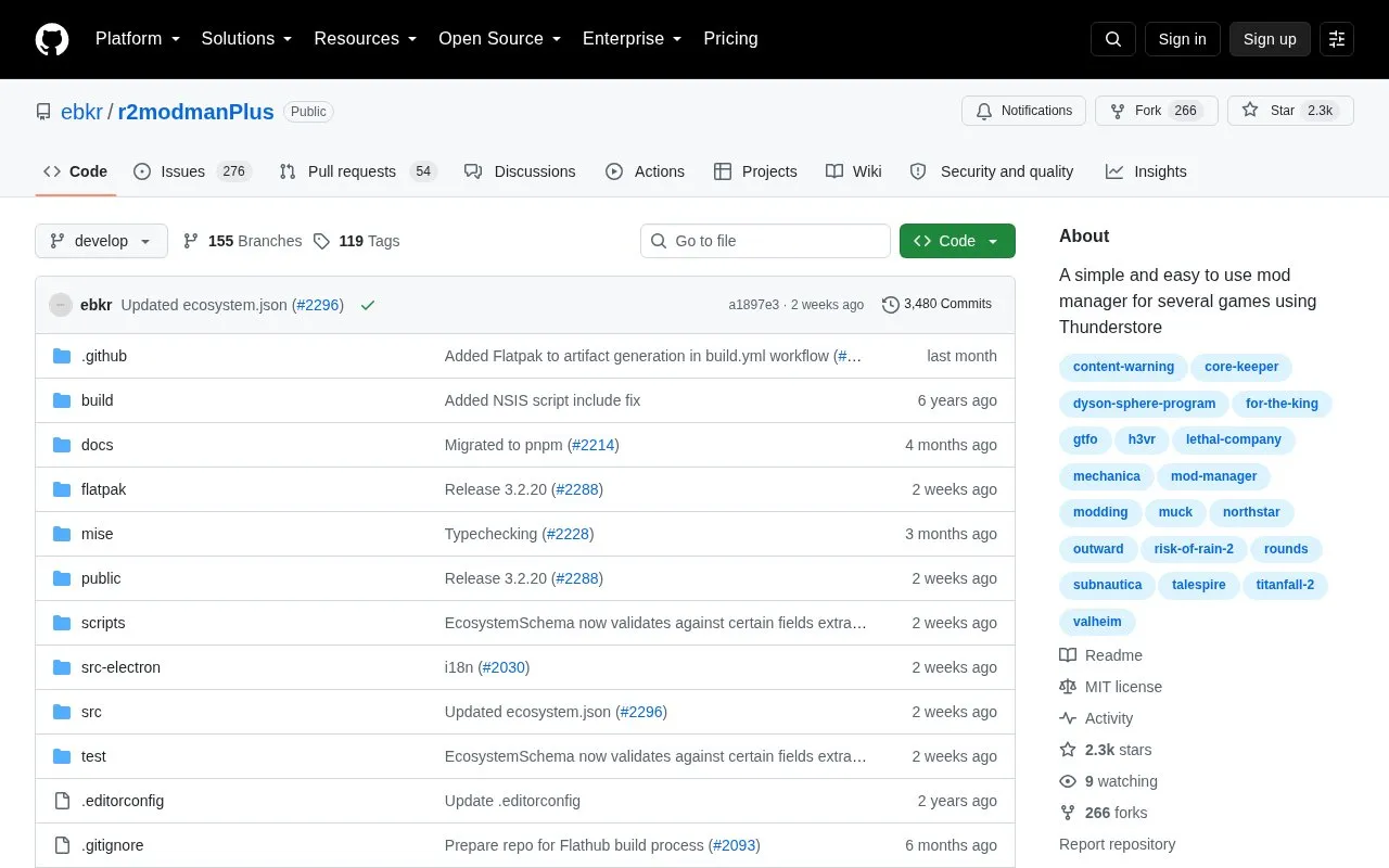 r2modman homepage screenshot