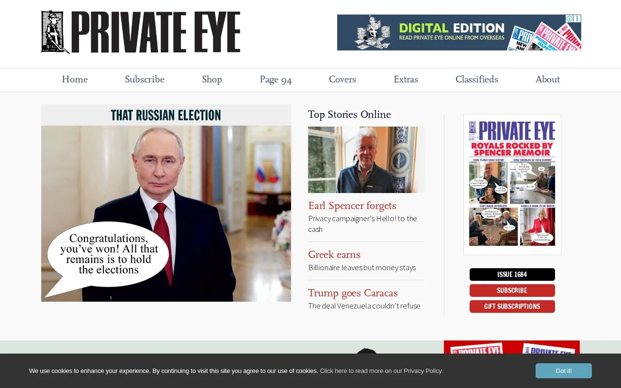 Private Eye homepage screenshot