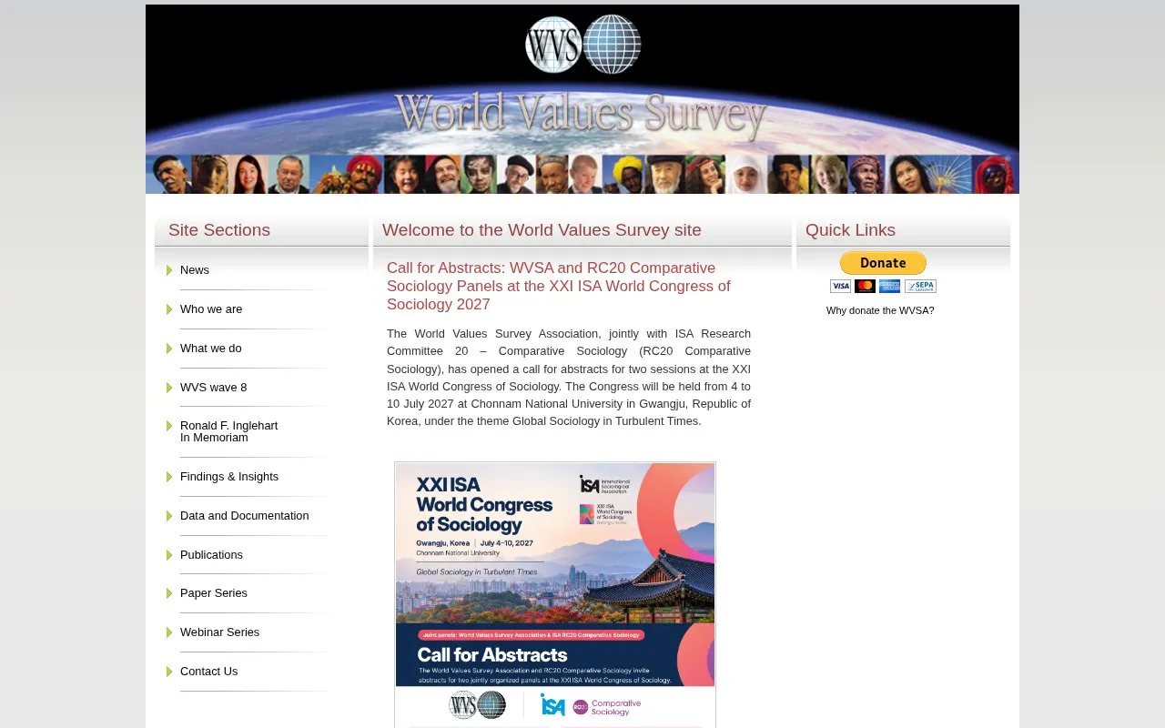 World Values Survey homepage screenshot