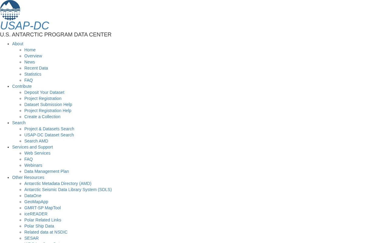 U.S. Antarctic Program Data Center homepage screenshot