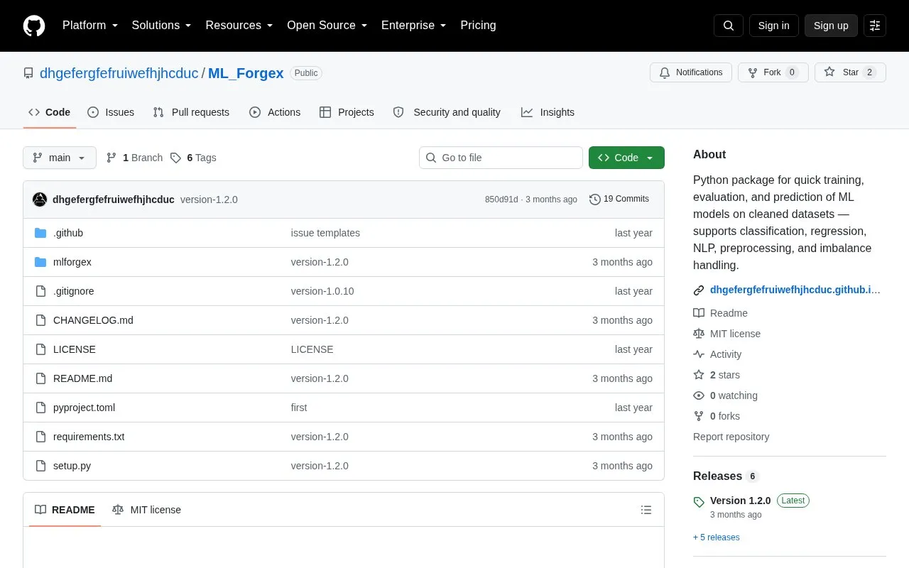 mlforgex homepage screenshot