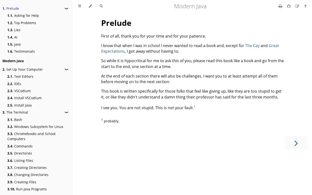 Modern Java homepage screenshot