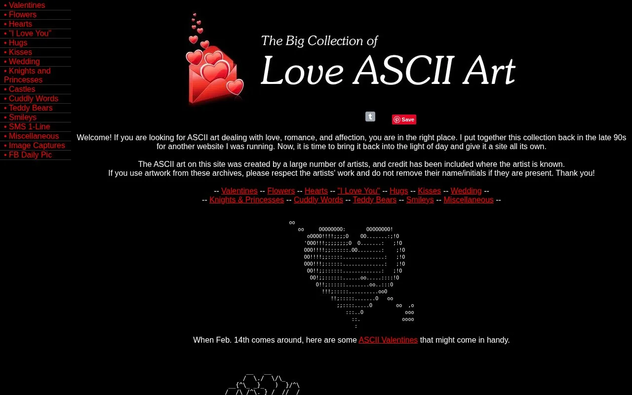 Love ASCII homepage screenshot