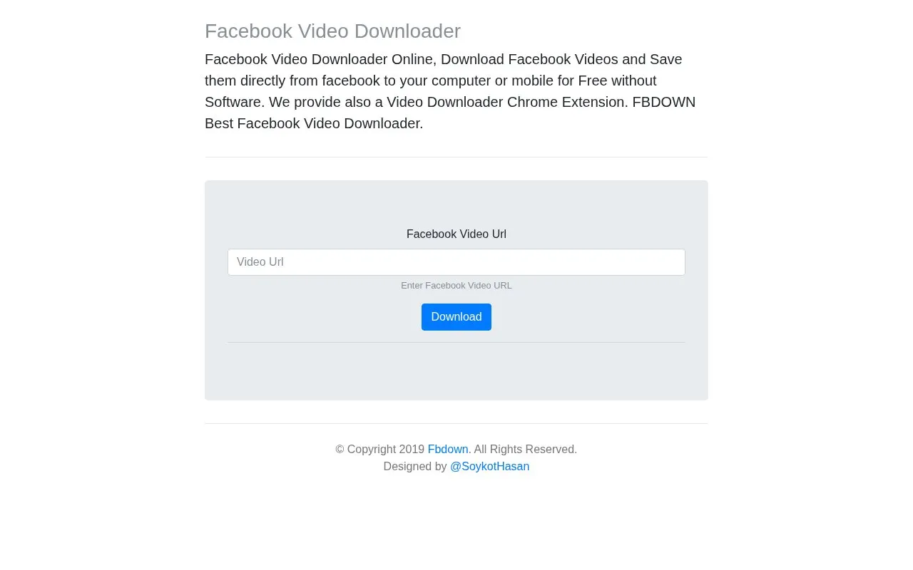 Facebook Video Downloader homepage screenshot