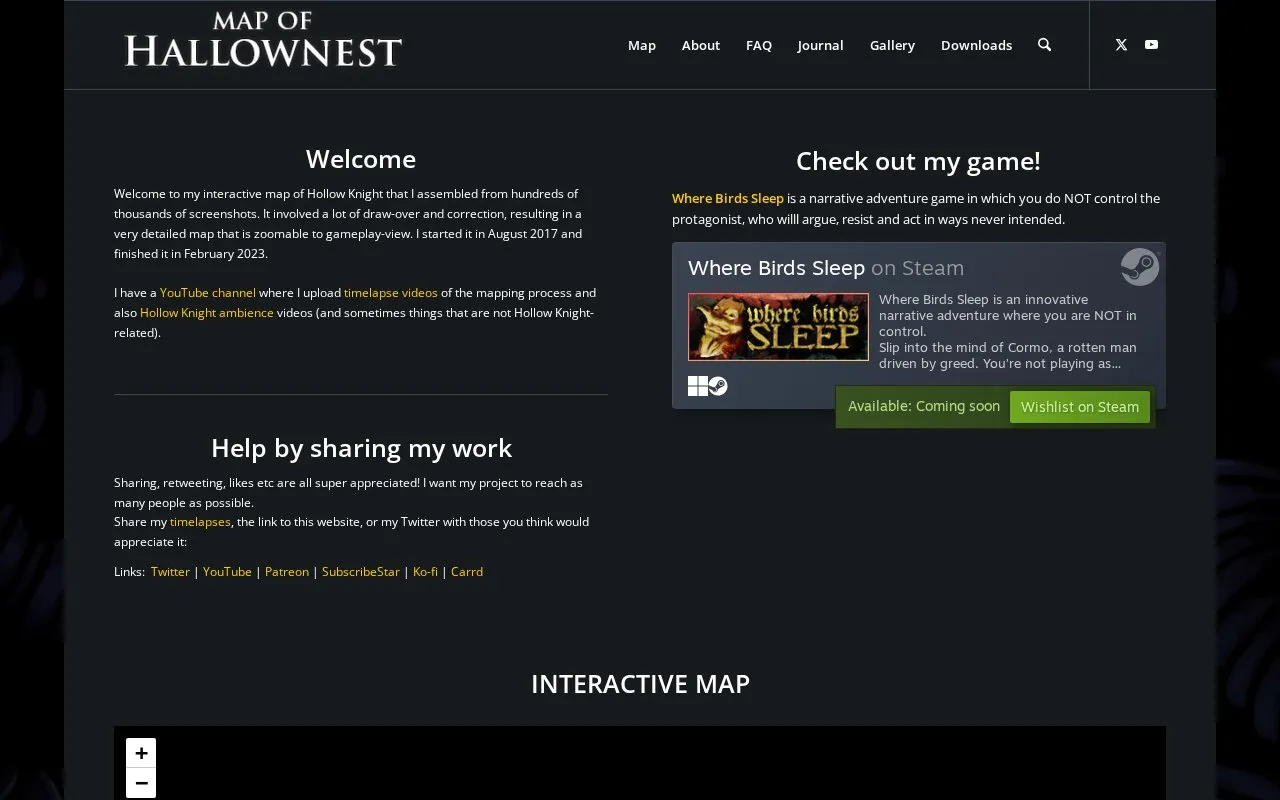 Hallownest homepage screenshot