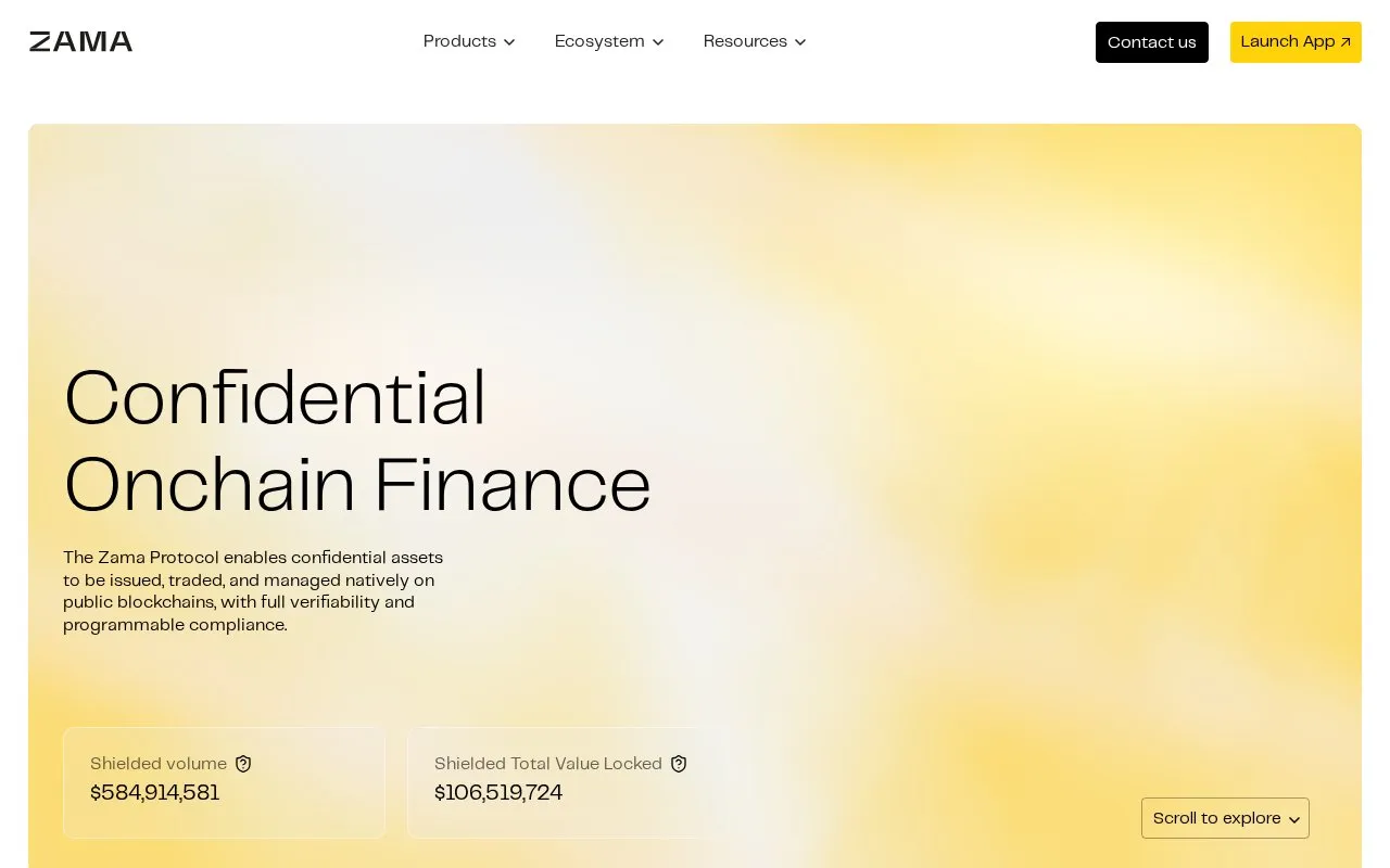 Zama homepage screenshot