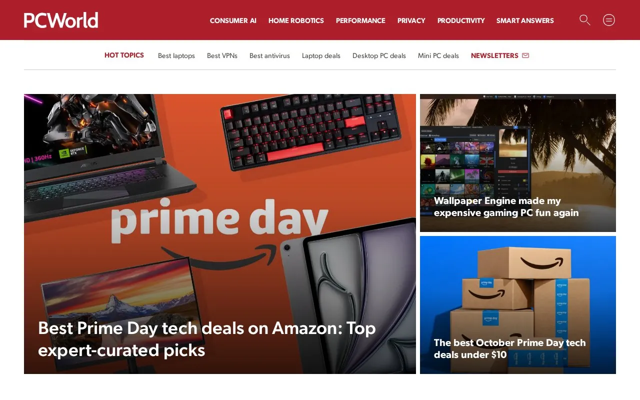 PC World homepage screenshot