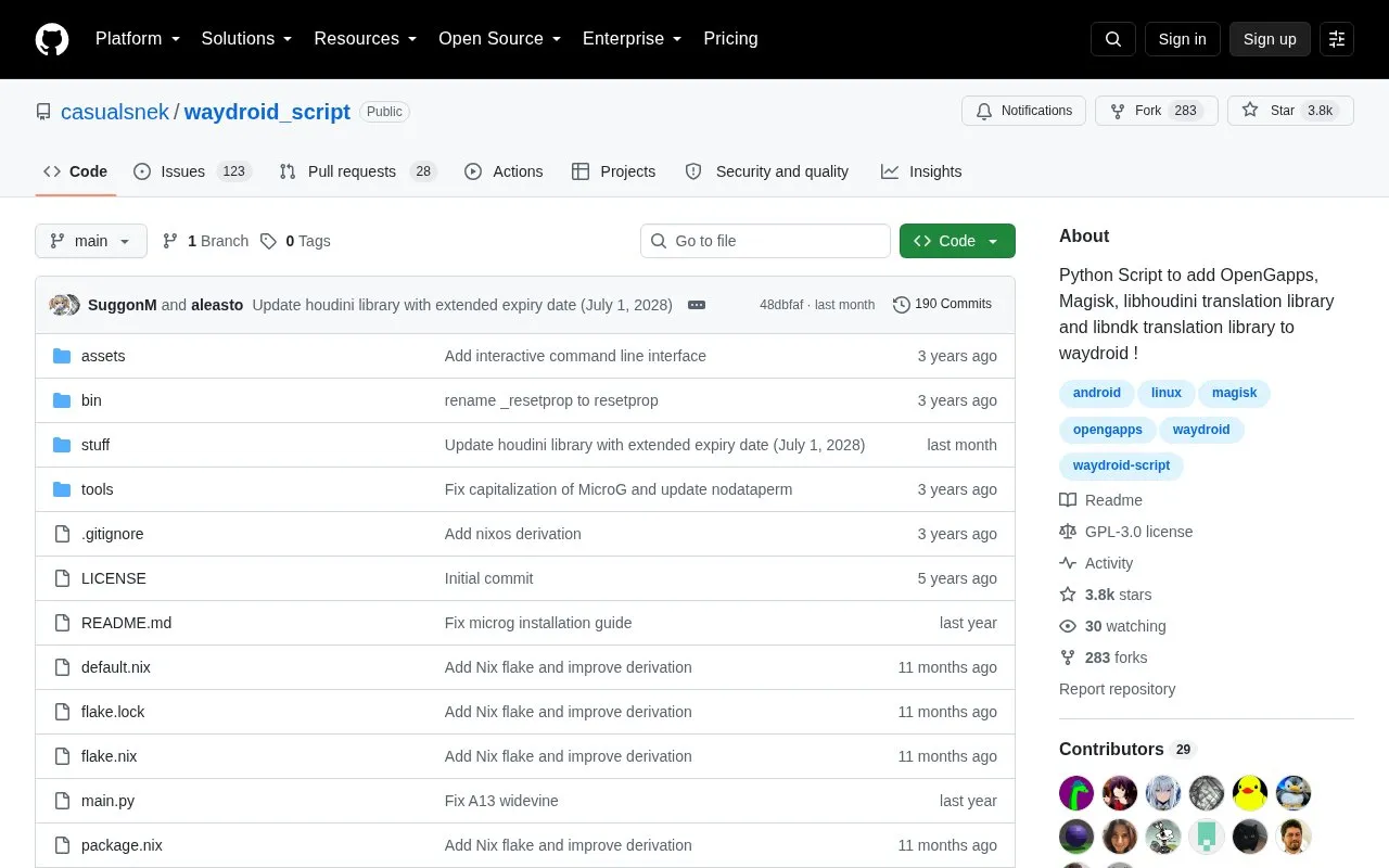 Scripts homepage screenshot