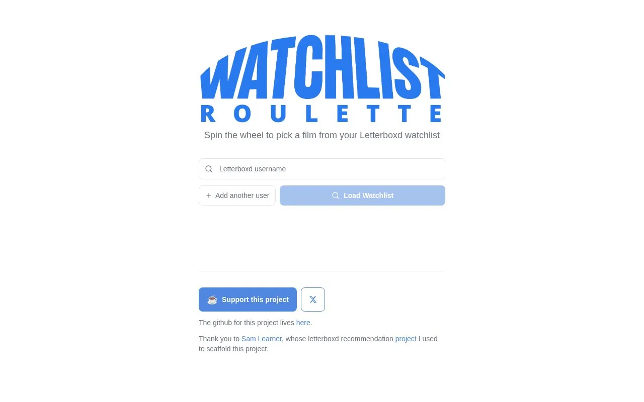 Watchlist Roulette homepage screenshot