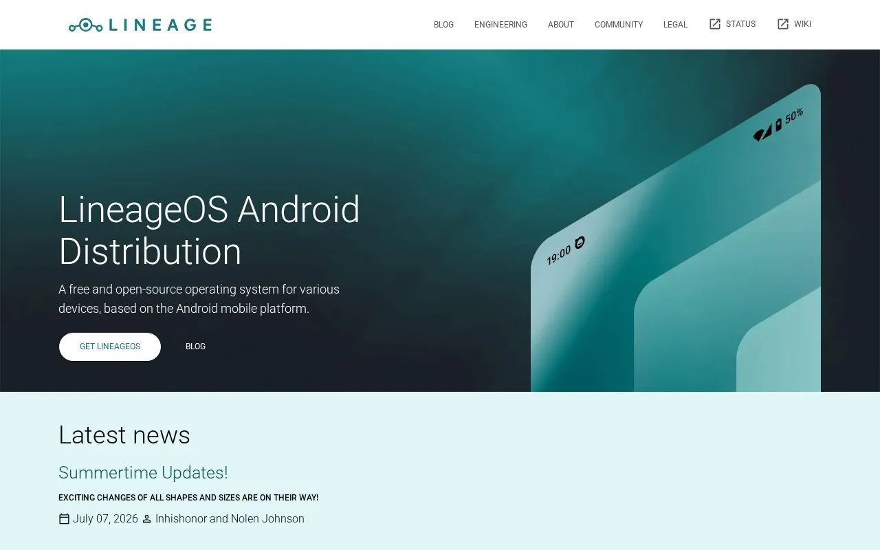 LineageOS homepage screenshot