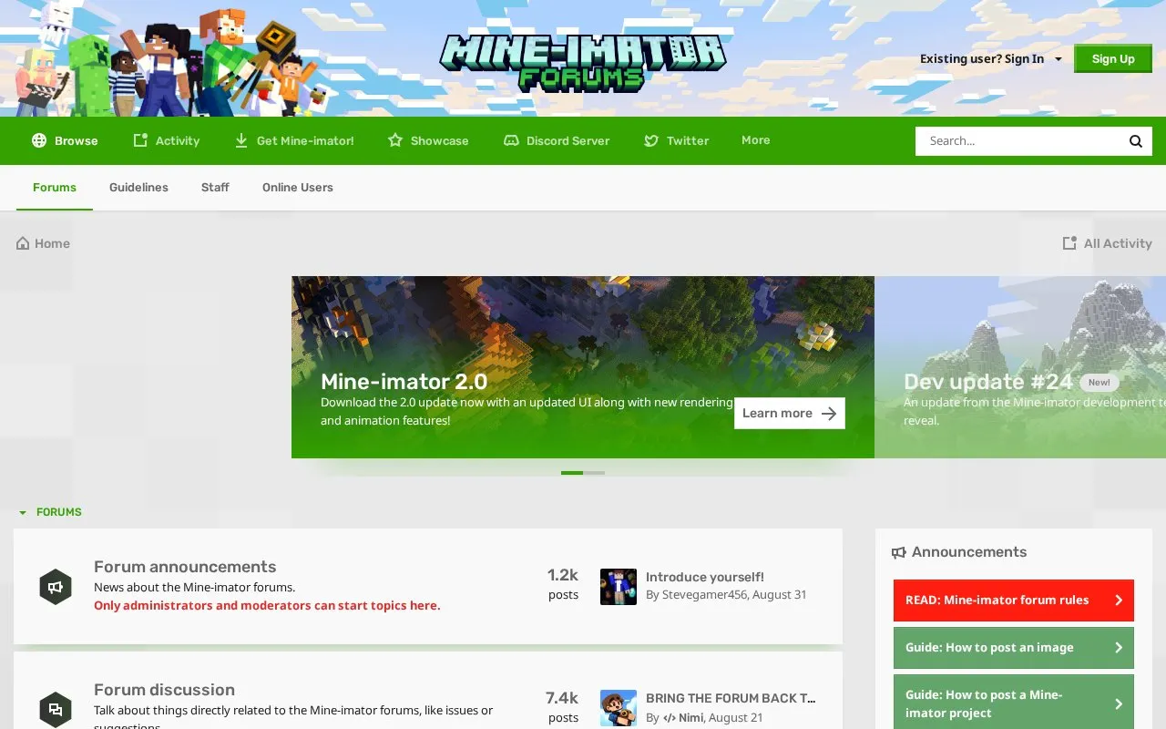 Mineimatorforums homepage screenshot