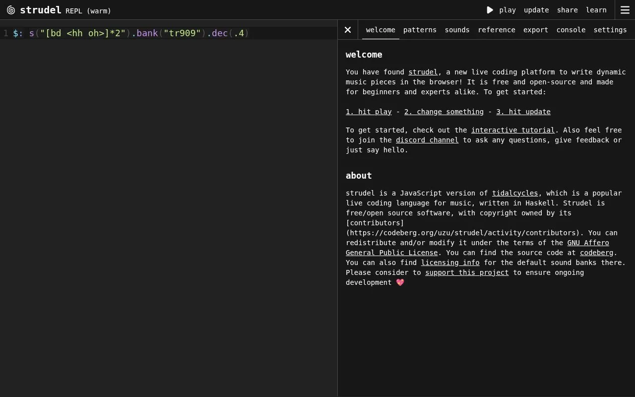 Strudel homepage screenshot