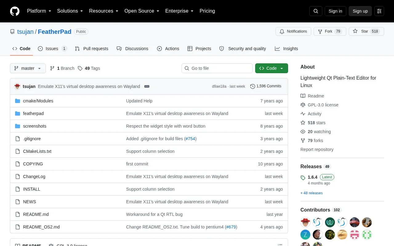 Featherpad homepage screenshot