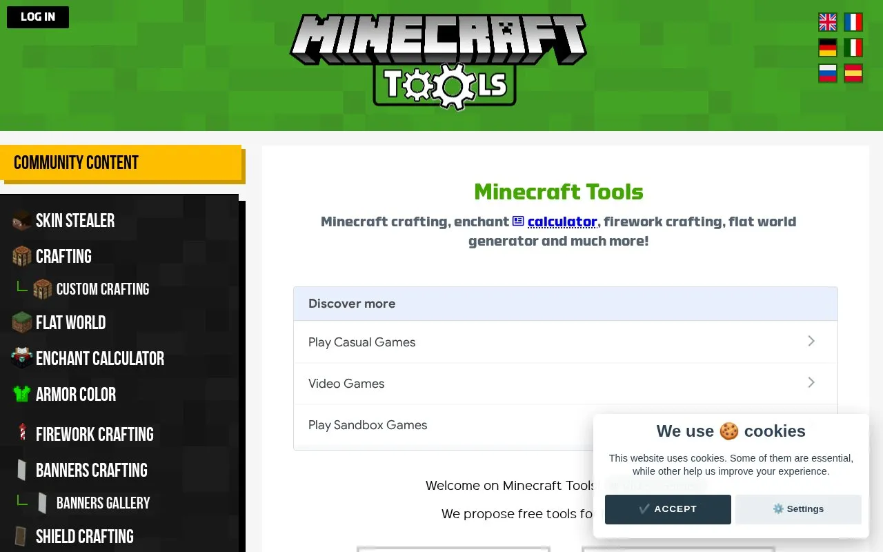 Minecraft homepage screenshot