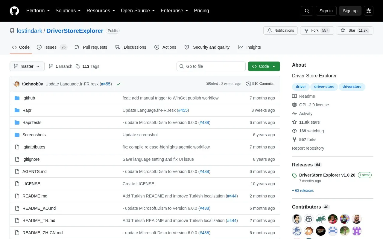 DriverStoreExplorer homepage screenshot