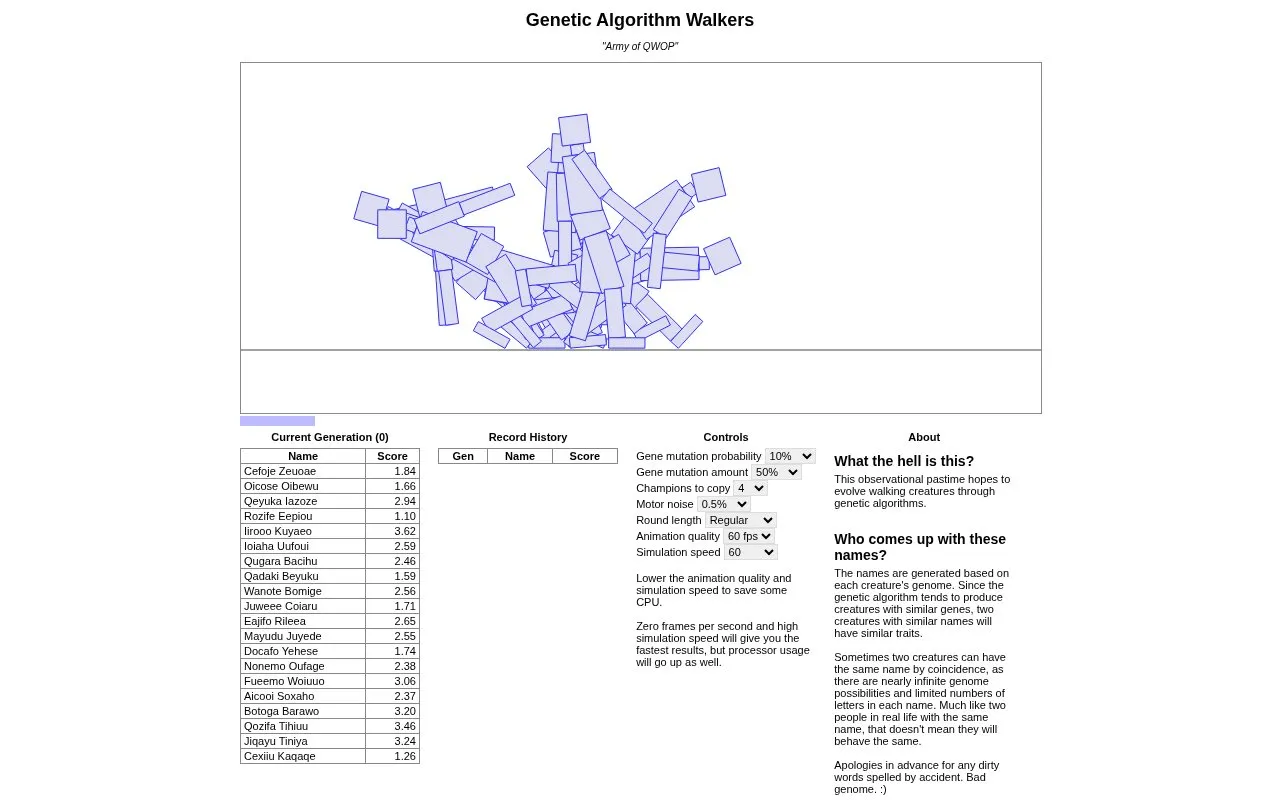 Genetic Walkers homepage screenshot