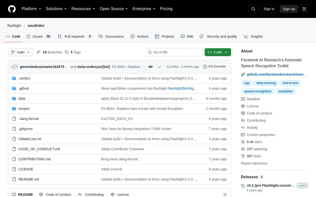 wav2letter homepage screenshot