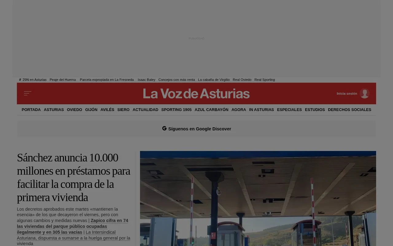 La Voz de Asturias homepage screenshot