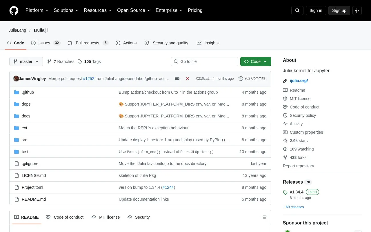 IJulia homepage screenshot