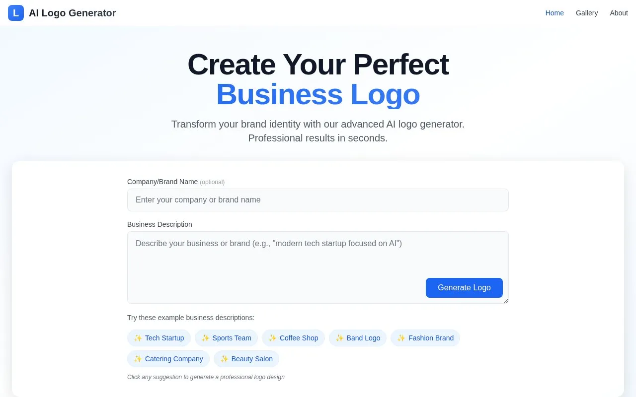 AI Logo Generator homepage screenshot