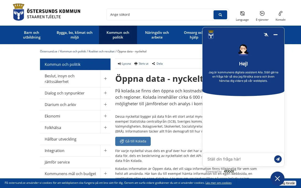 Östersund Municipality Open Data portal homepage screenshot