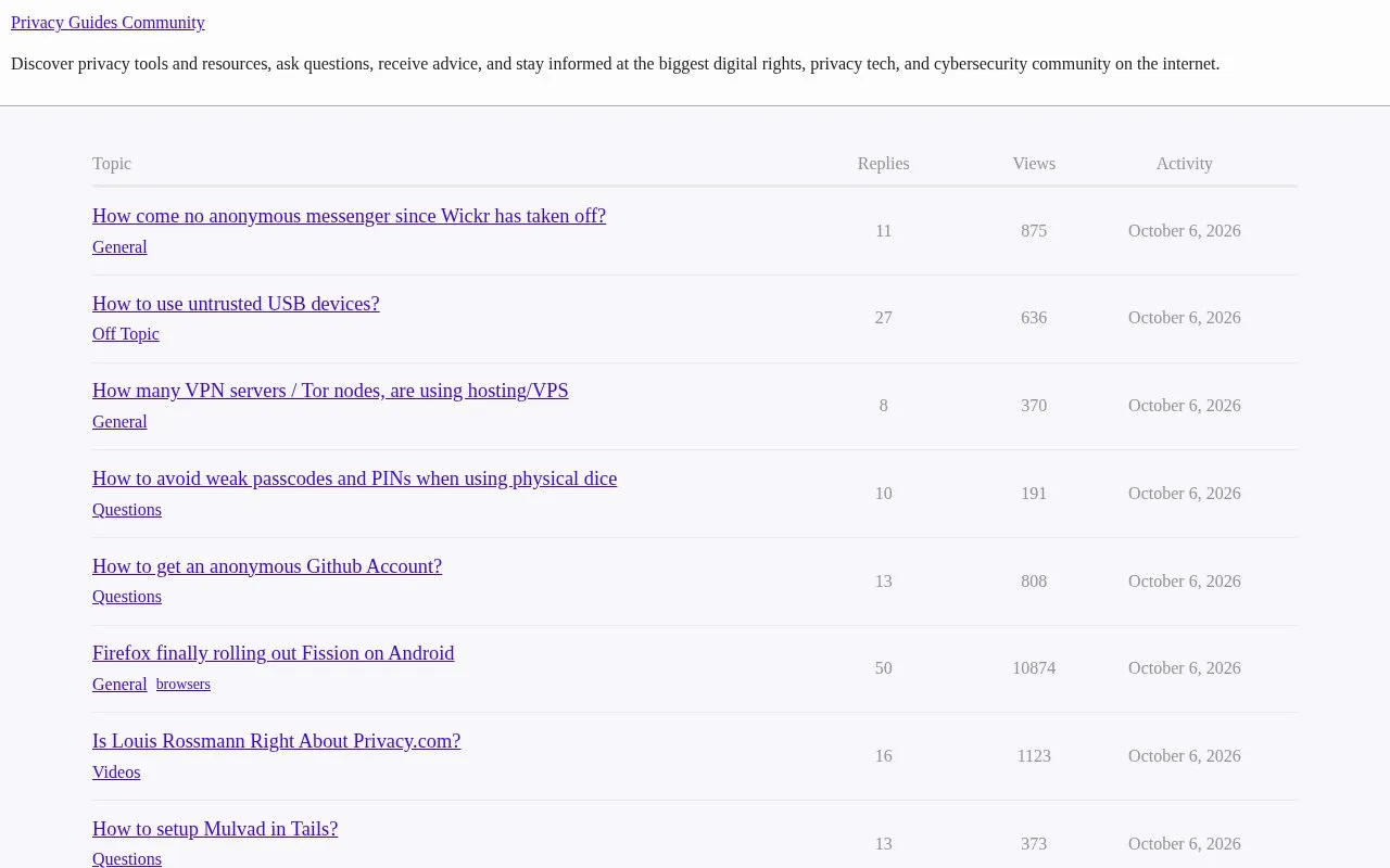 Discuss homepage screenshot