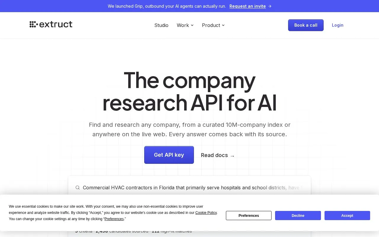 Extruct AI homepage screenshot