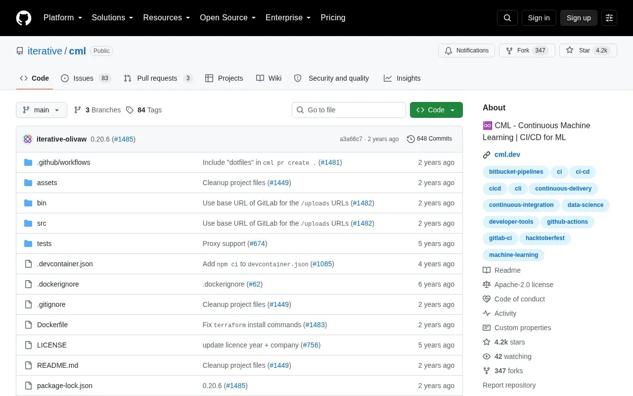 CML homepage screenshot