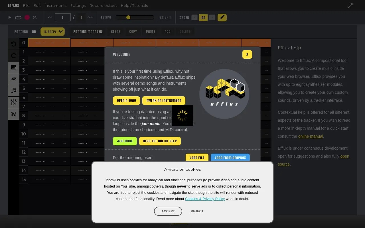 Efflux homepage screenshot
