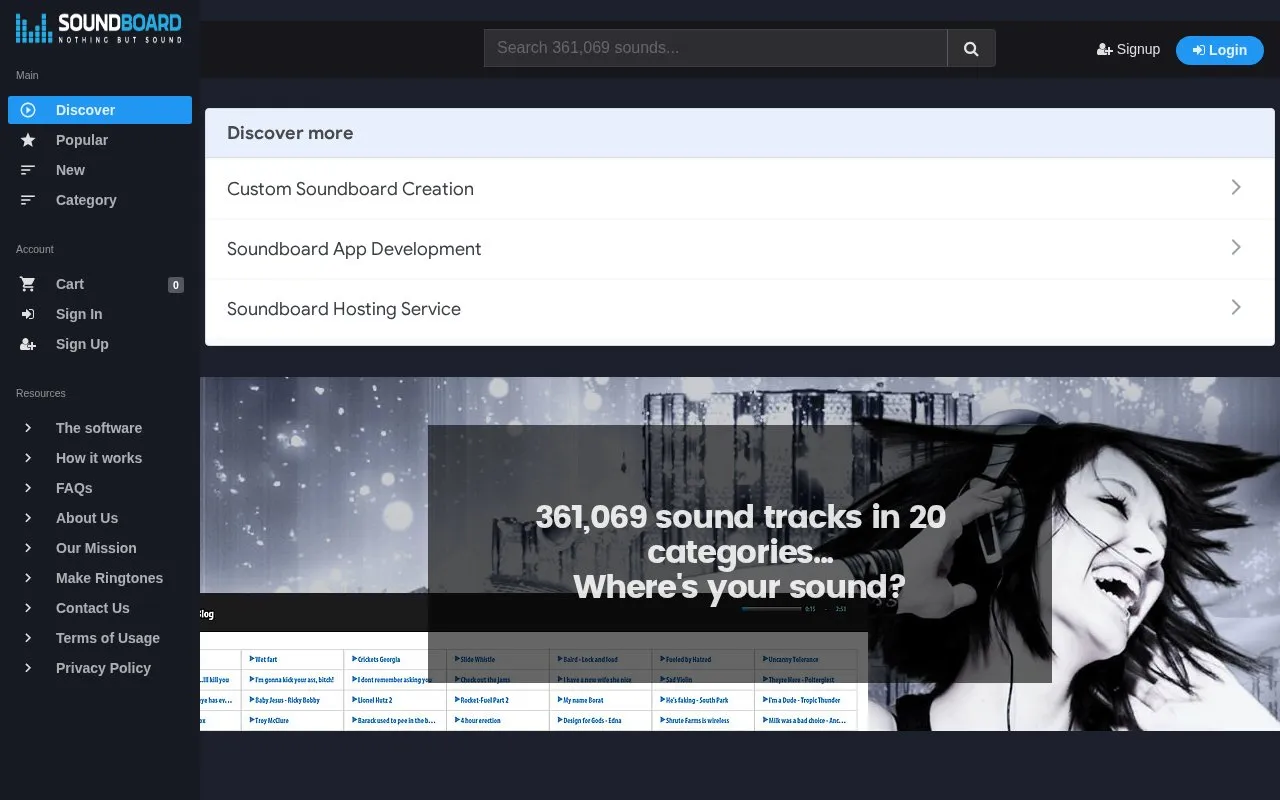 Soundboard.com homepage screenshot