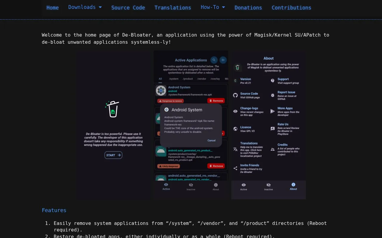 De-Bloater homepage screenshot