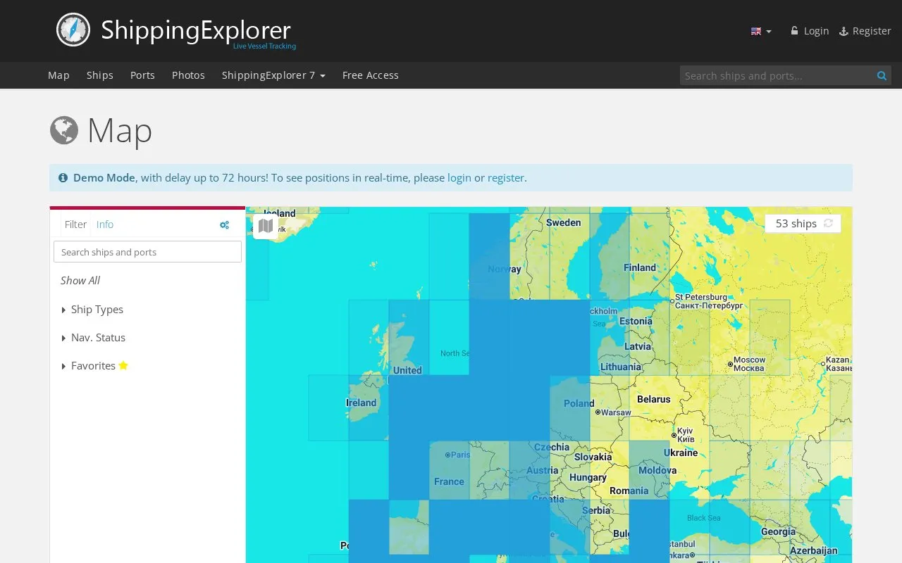 ShippingExplorer homepage screenshot