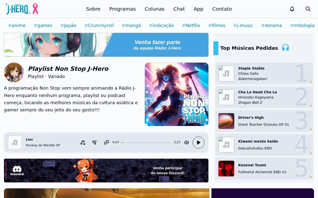 Rádio J-Hero homepage screenshot