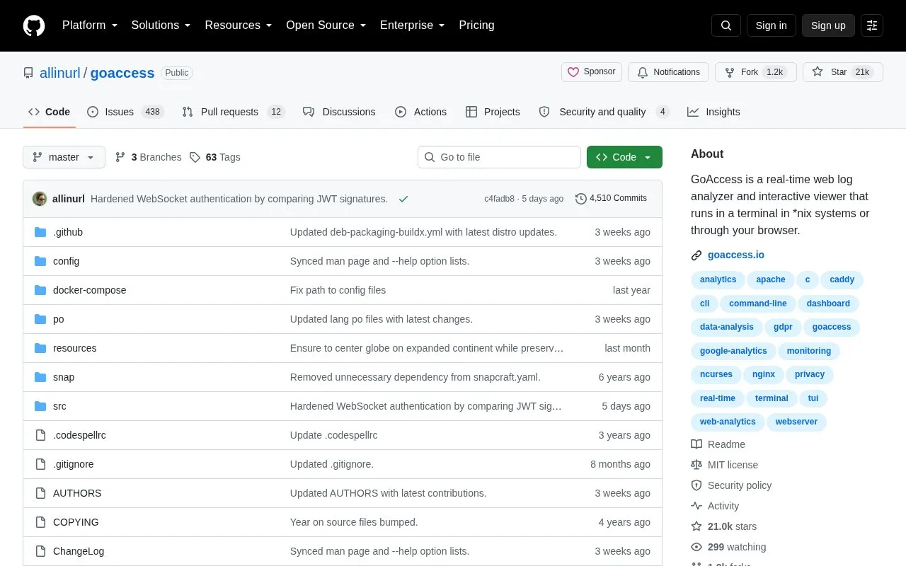 Goaccess homepage screenshot