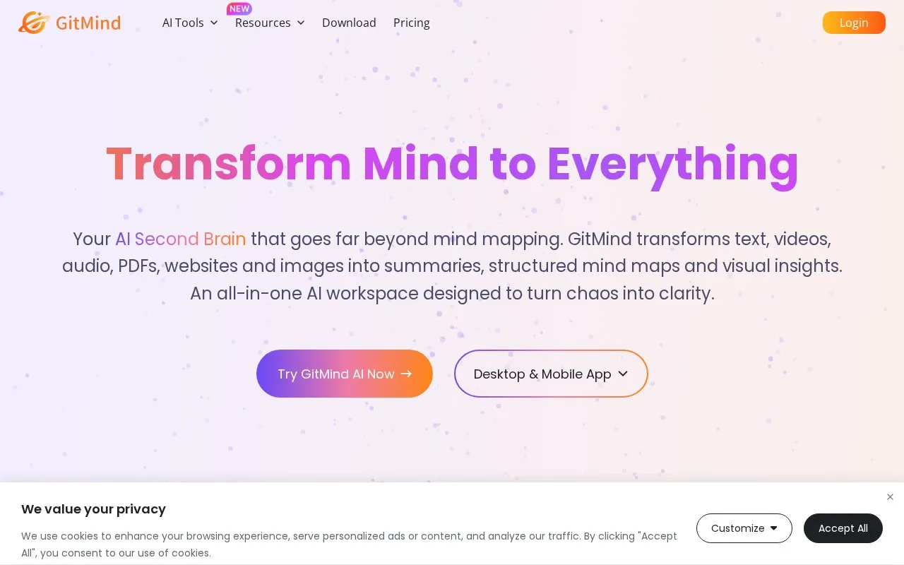 GitMind homepage screenshot