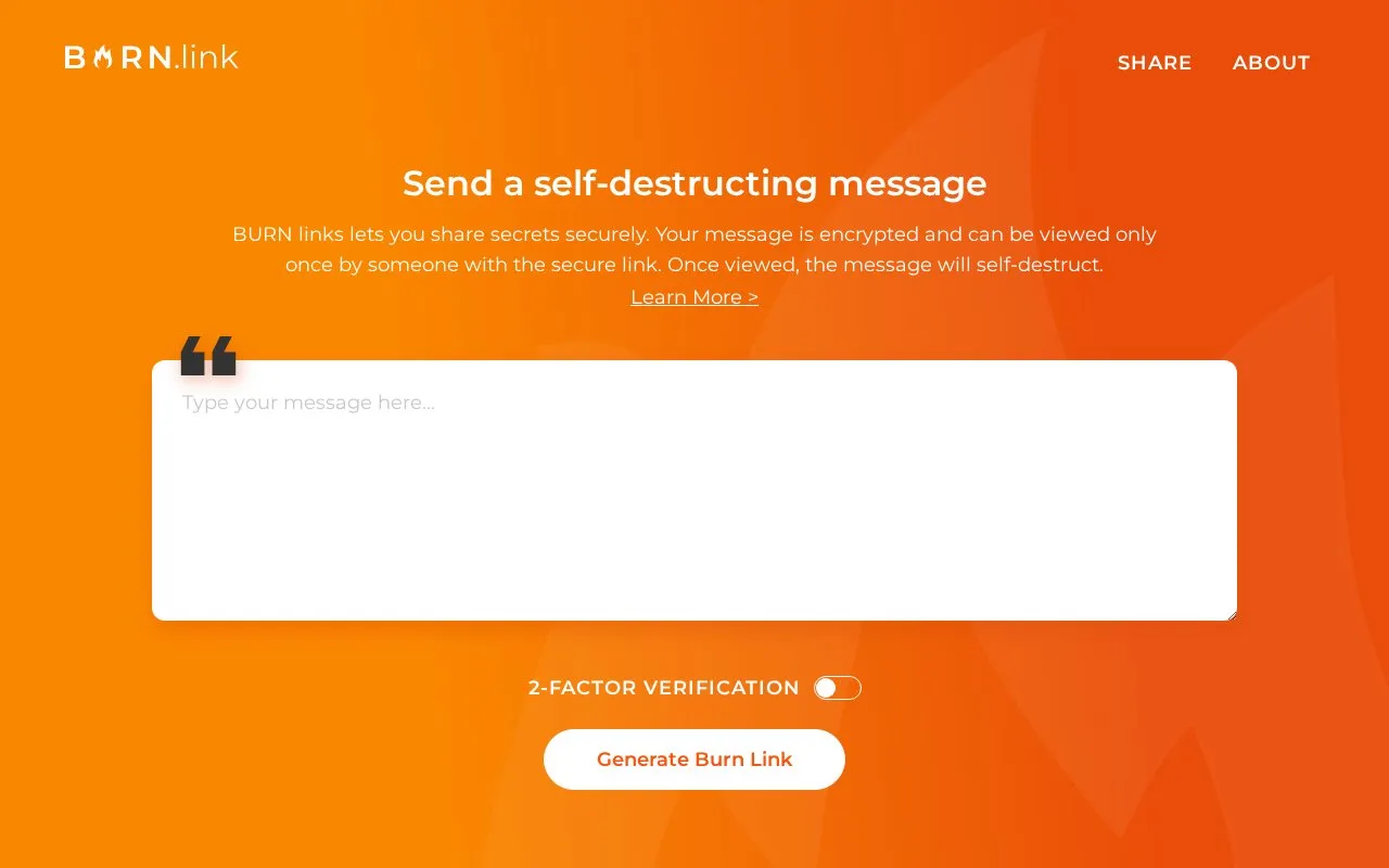BURN.link homepage screenshot