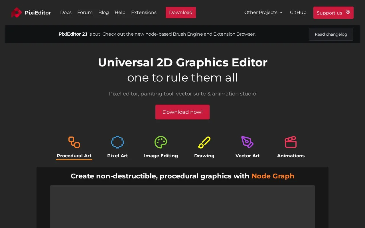 PixiEditor homepage screenshot